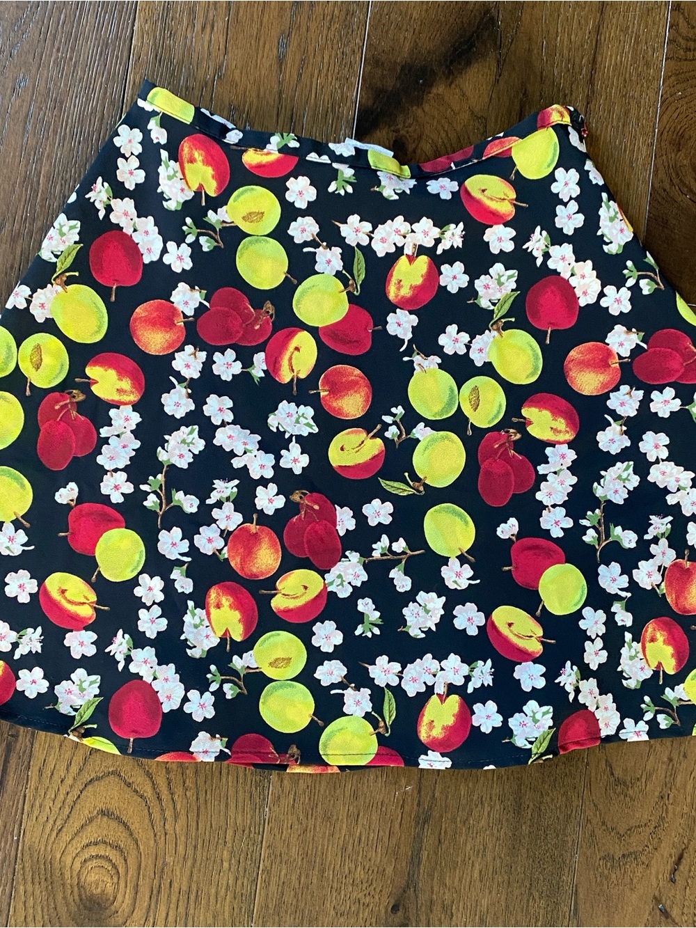 1990’s Jonathan martin Black Circle Skater Skirt with Red & Yellow Fruit Print